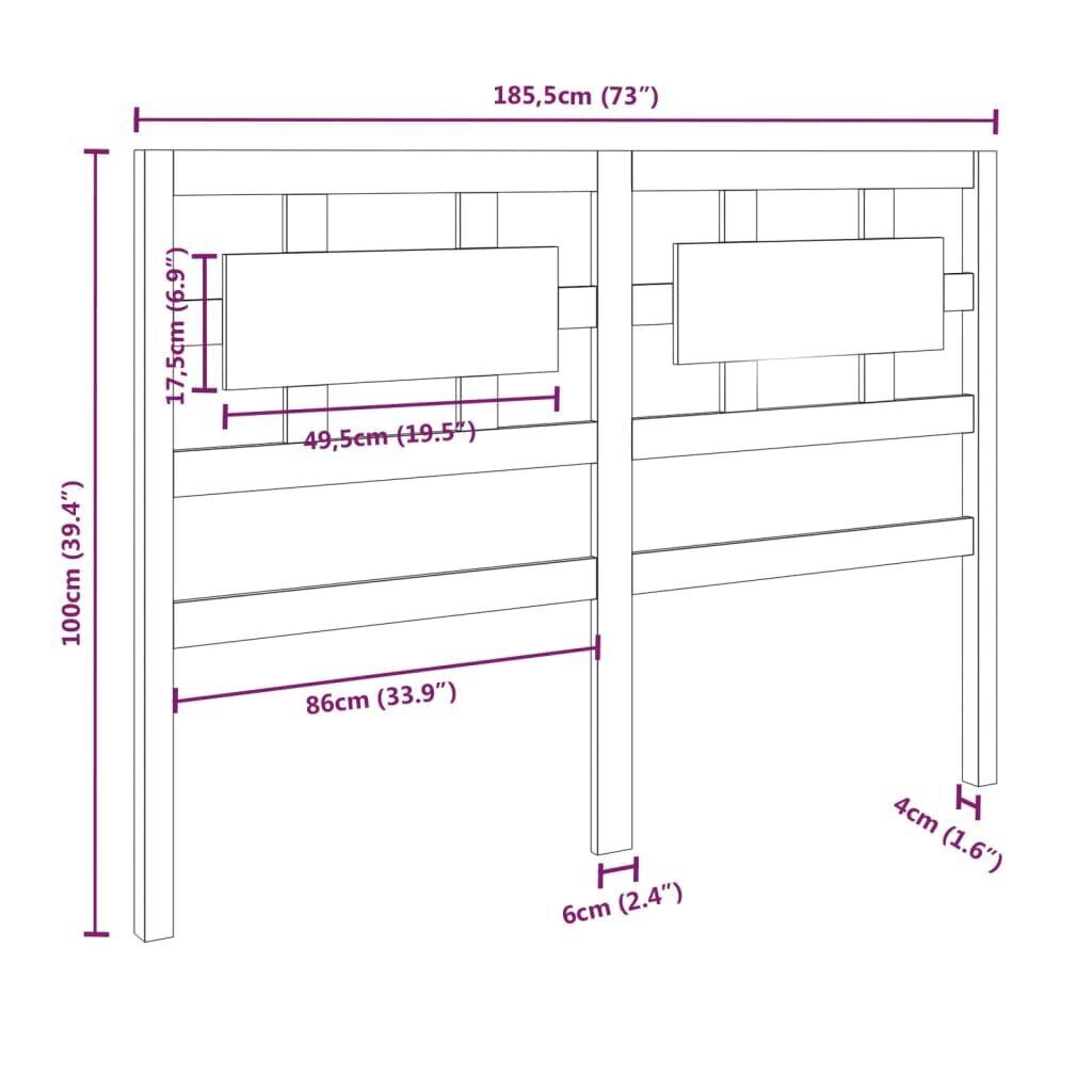 vidaXL Sängynpääty hunajanruskea 185,5x4x100 cm täysi mänty hinta ja tiedot | Sängyt | hobbyhall.fi