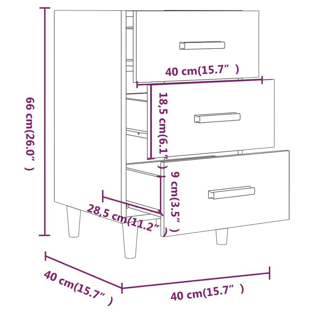 vidaXL Yöpöytä savutammi 40x40x66 cm tekninen puu hinta ja tiedot | Yöpöydät | hobbyhall.fi