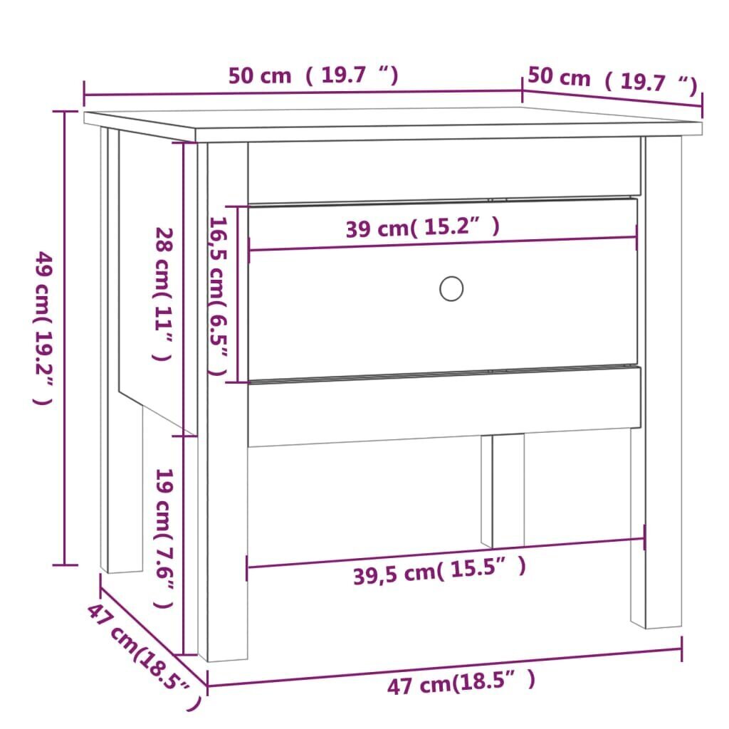 vidaXL Sivupöytä valkoinen 50x50x49 cm täysi mänty hinta ja tiedot | Sohvapöydät | hobbyhall.fi