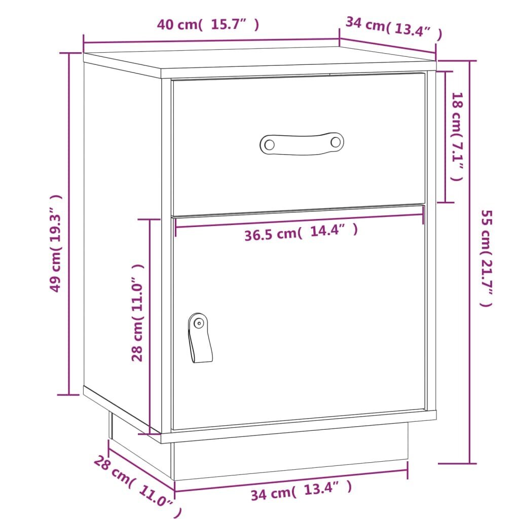 vidaXL Yöpöytä 40x34x55 cm täysi mänty hinta ja tiedot | Yöpöydät | hobbyhall.fi