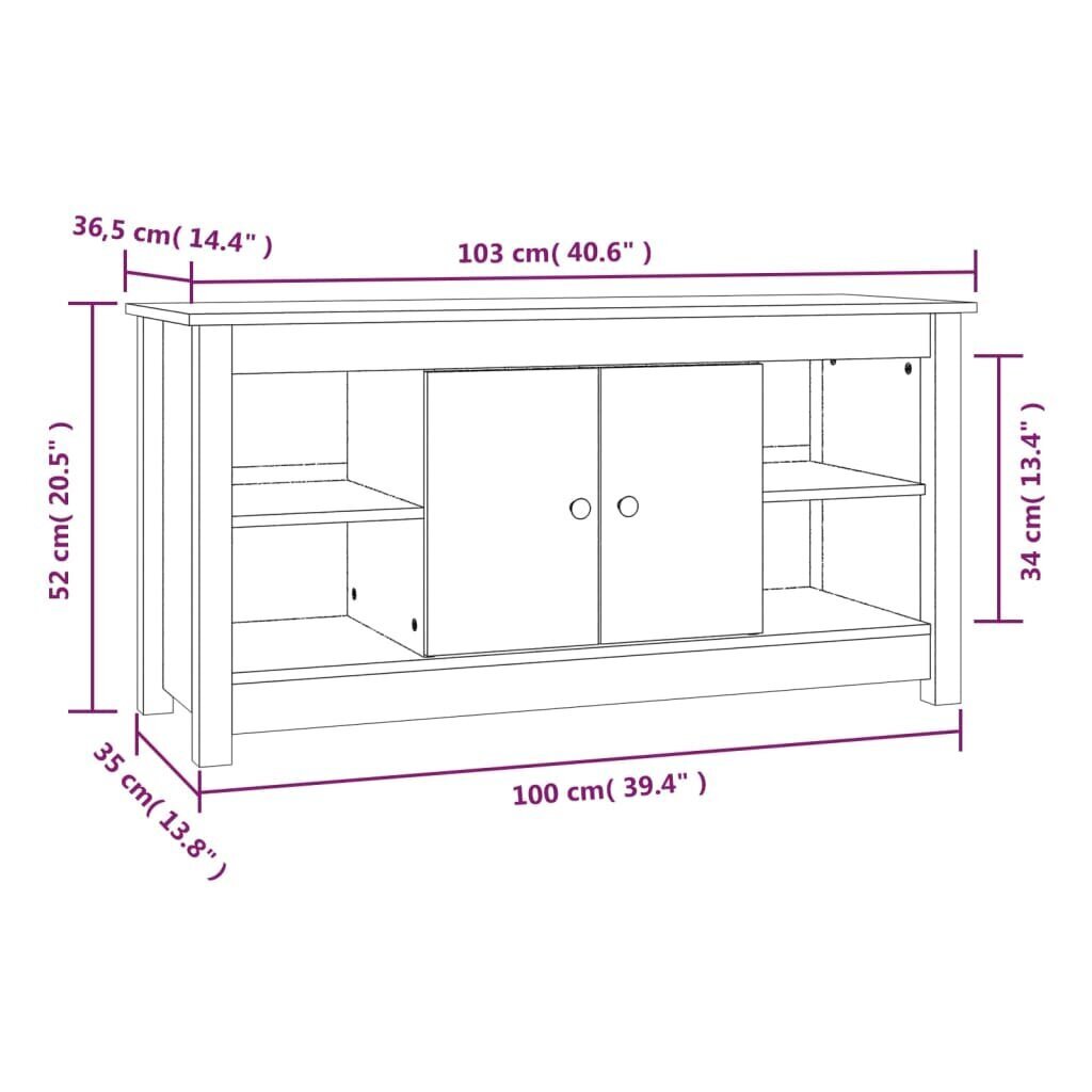 vidaXL TV-taso harmaa 103x36,5x52 cm täysi mänty hinta ja tiedot | TV-tasot | hobbyhall.fi