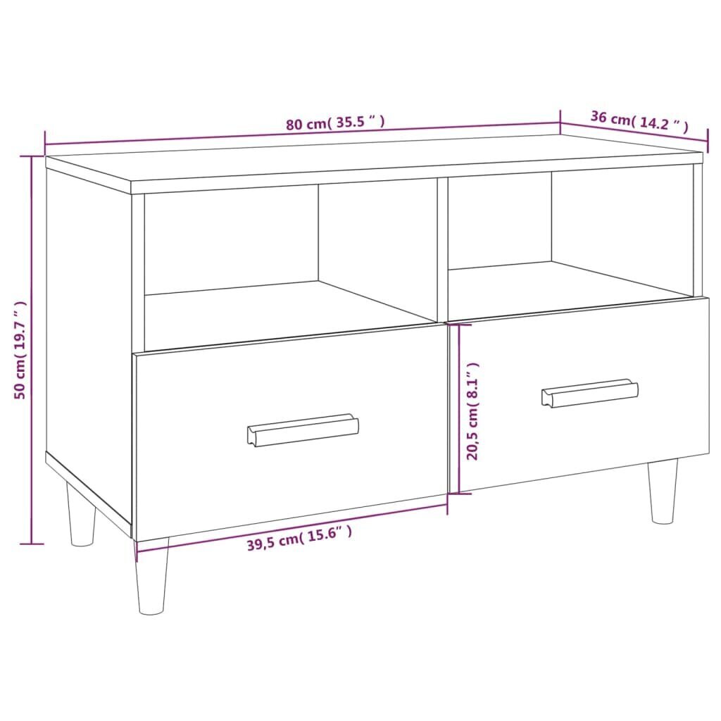 vidaXL TV-taso ruskea tammi 80x36x50 cm tekninen puu hinta ja tiedot | TV-tasot | hobbyhall.fi