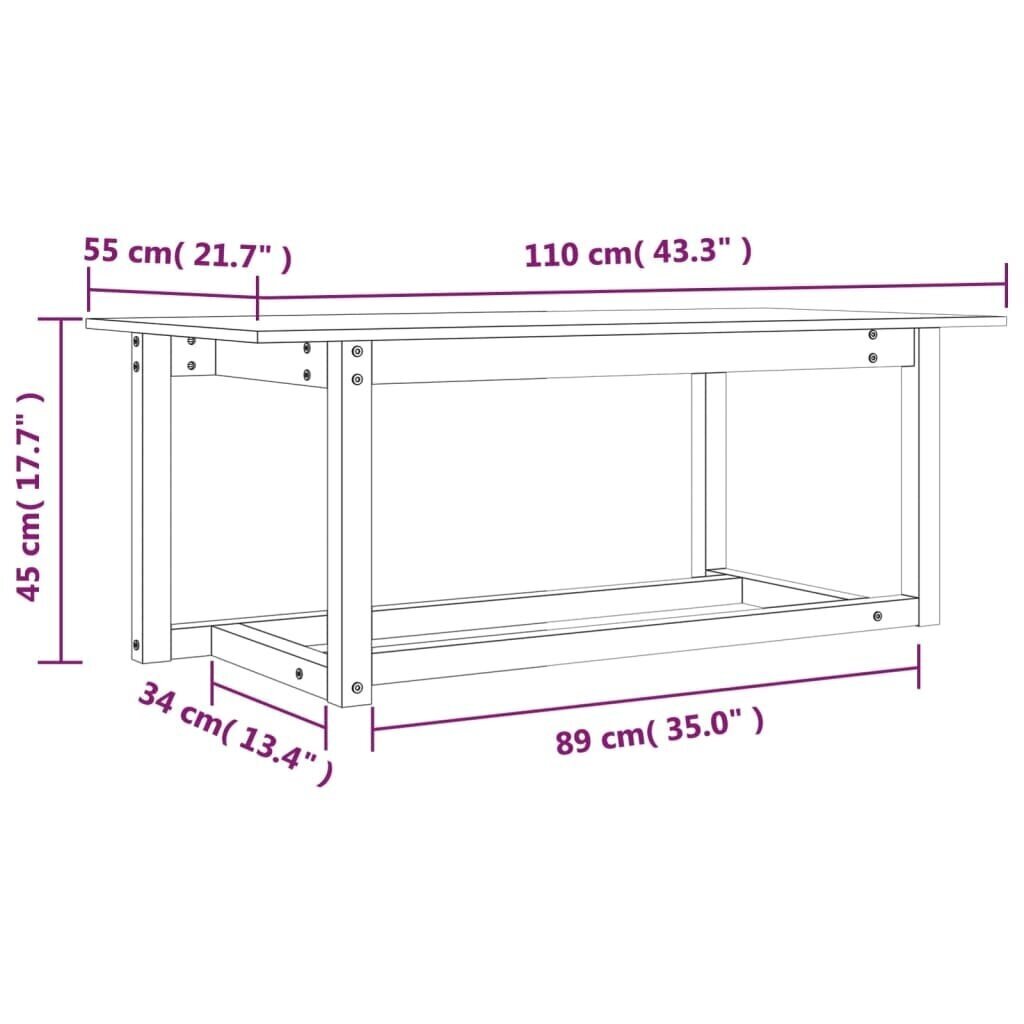 vidaXL Sohvapöytä valkoinen 110x55x45 cm täysi mänty hinta ja tiedot | Sohvapöydät | hobbyhall.fi