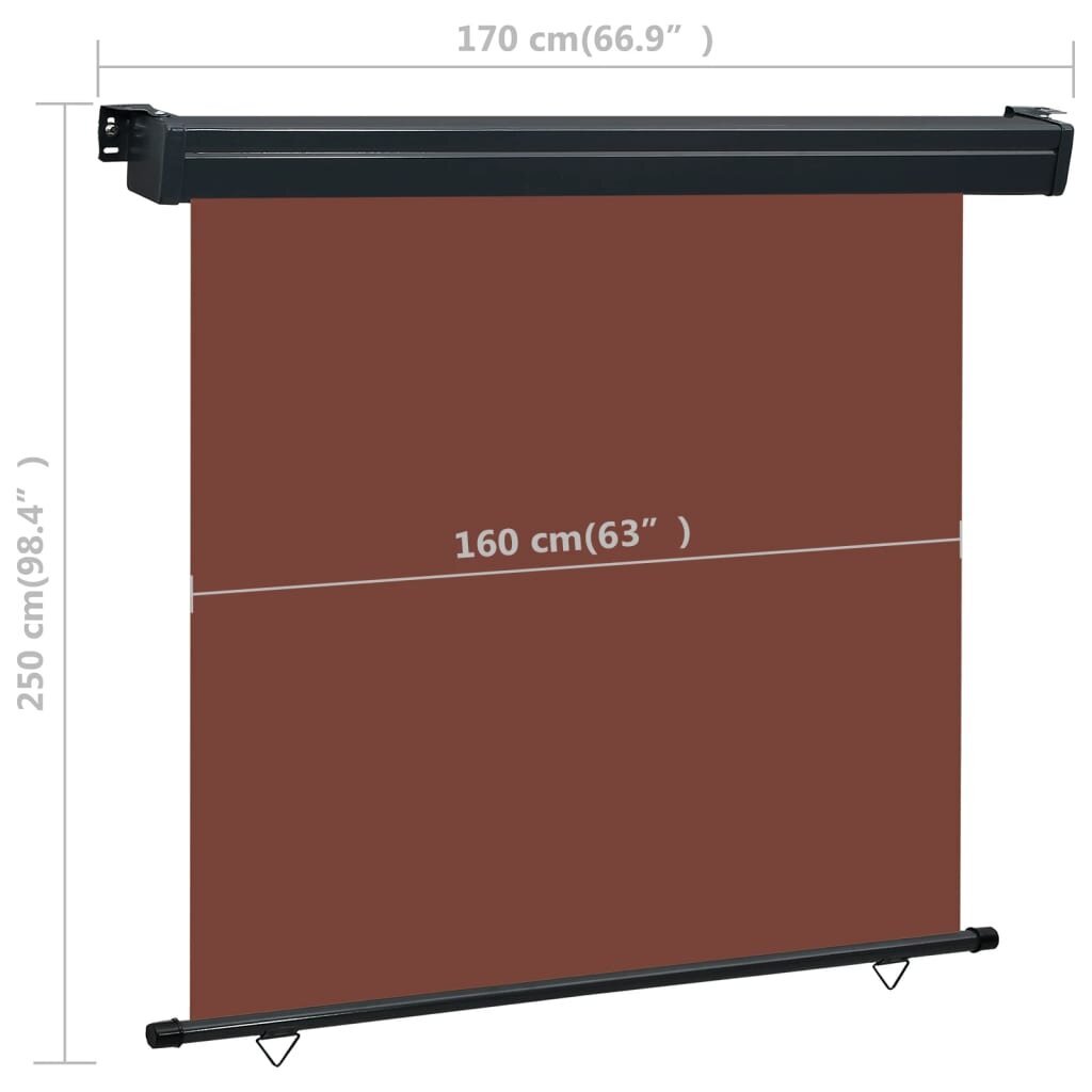 vidaXL Parvekkeen sivumarkiisi 170x250 cm ruskea hinta ja tiedot | Aurinkovarjot ja markiisit | hobbyhall.fi