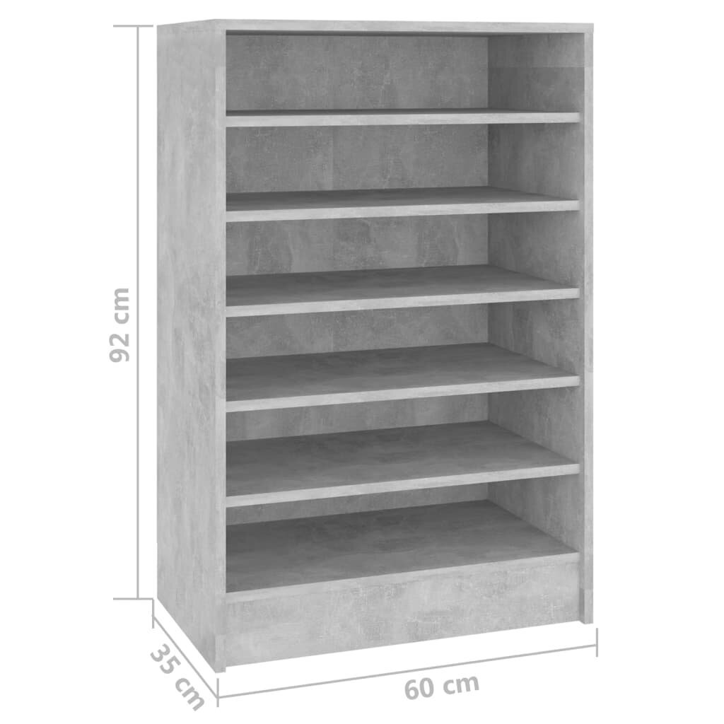 vidaXL Kenkäkaappi betoninharmaa 60x35x92 cm lastulevy hinta ja tiedot | Kenkäkaapit ja -hyllyt | hobbyhall.fi