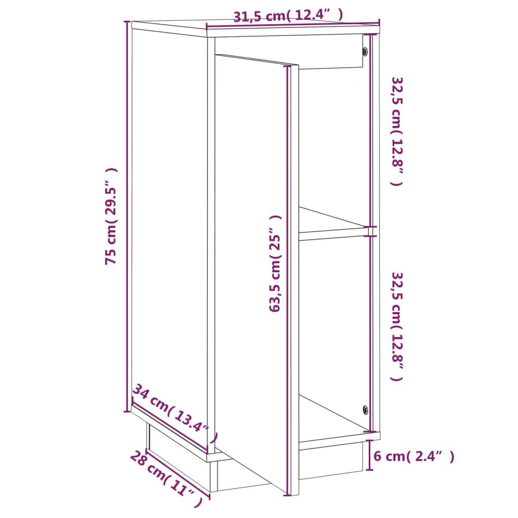 vidaXL Senkit 2 kpl harmaa 31,5x34x75 cm täysi mänty hinta ja tiedot | Olohuoneen kaapit ja lipastot | hobbyhall.fi