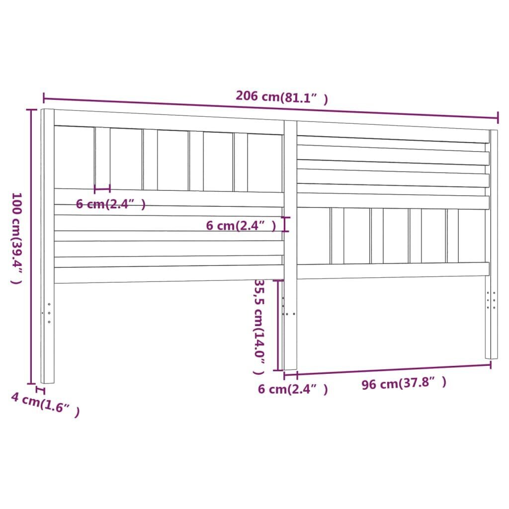 vidaXL Sängynpääty hunajanruskea 206x4x100 cm täysi mänty hinta ja tiedot | Sängyt | hobbyhall.fi