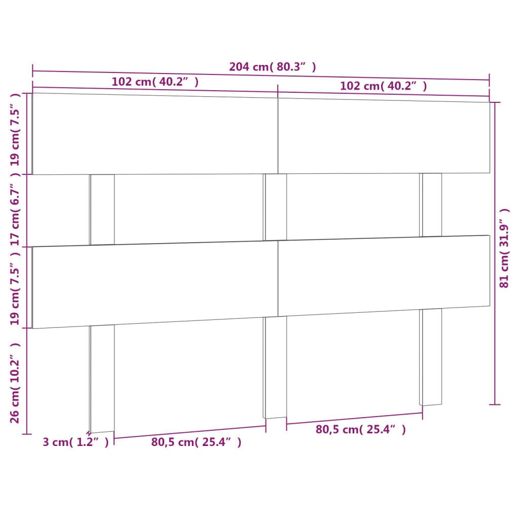 vidaXL Sängynpääty musta 204x3x81 cm täysi mänty hinta ja tiedot | Sängyt | hobbyhall.fi