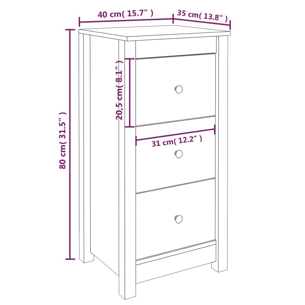 vidaXL Senkit 2 kpl harmaa 40x35x80 cm täysi mänty hinta ja tiedot | Olohuoneen kaapit ja lipastot | hobbyhall.fi