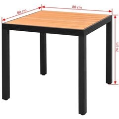 vidaXL Puutarhapöytä ruskea 80x80x74 cm alumiini ja WPC hinta ja tiedot | Puutarhapöydät | hobbyhall.fi