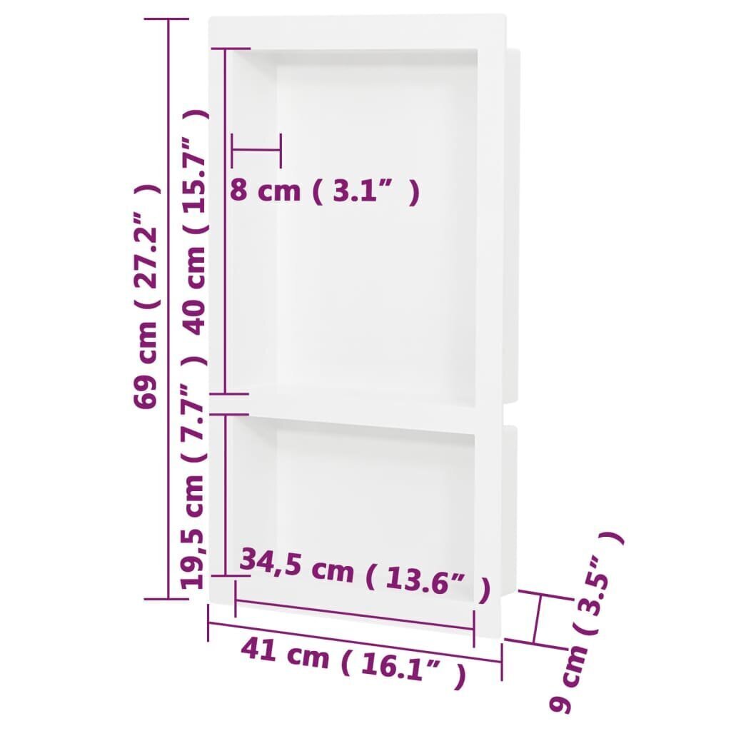 vidaXL Suihkusyvennys 2 osastolla korkeakiilto valkoinen 41x69x9 cm hinta ja tiedot | Kylpyhuoneen sisustus | hobbyhall.fi