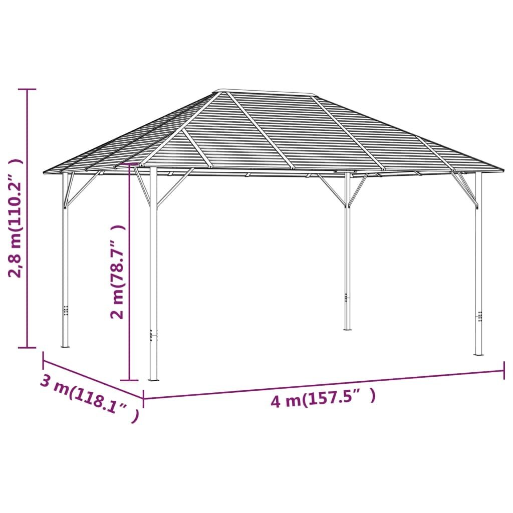 vidaXL Huvimaja katolla 4x3 m antrasiitti hinta ja tiedot | Puutarhapaviljongit | hobbyhall.fi