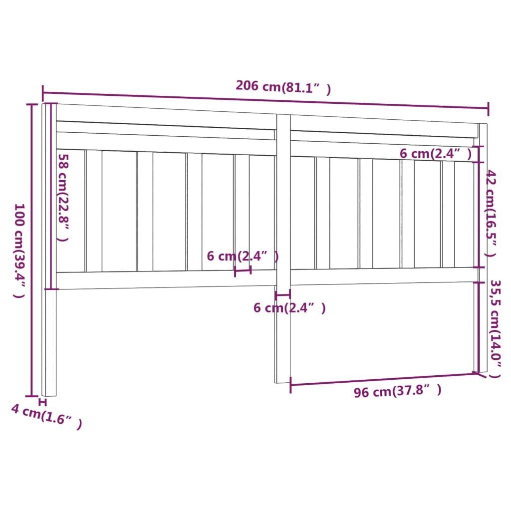 vidaXL Sängynpääty musta 206x4x100 cm täysi mänty hinta ja tiedot | Sängyt | hobbyhall.fi