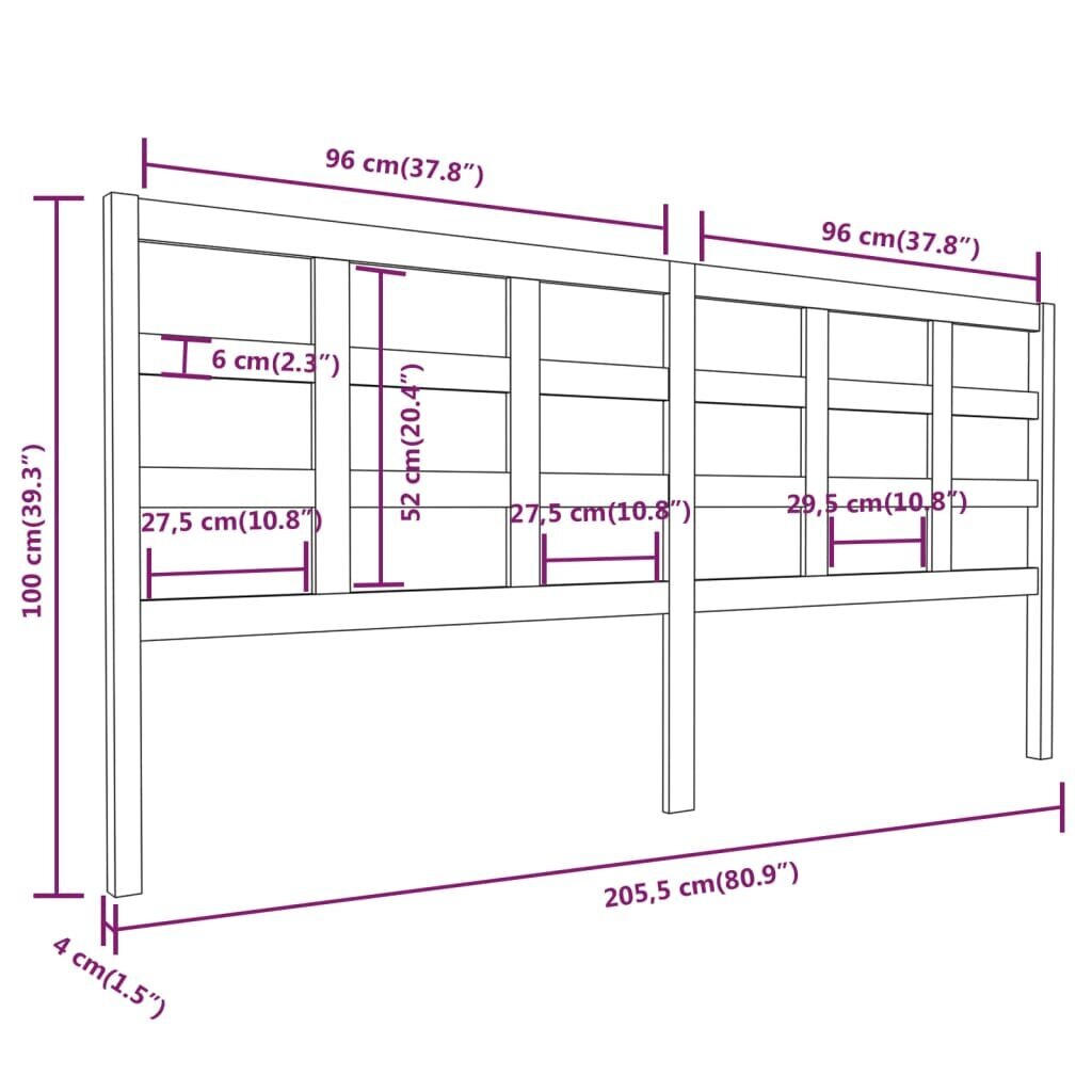 vidaXL Sängynpääty harmaa 205,5x4x100 cm täysi mänty hinta ja tiedot | Sängyt | hobbyhall.fi