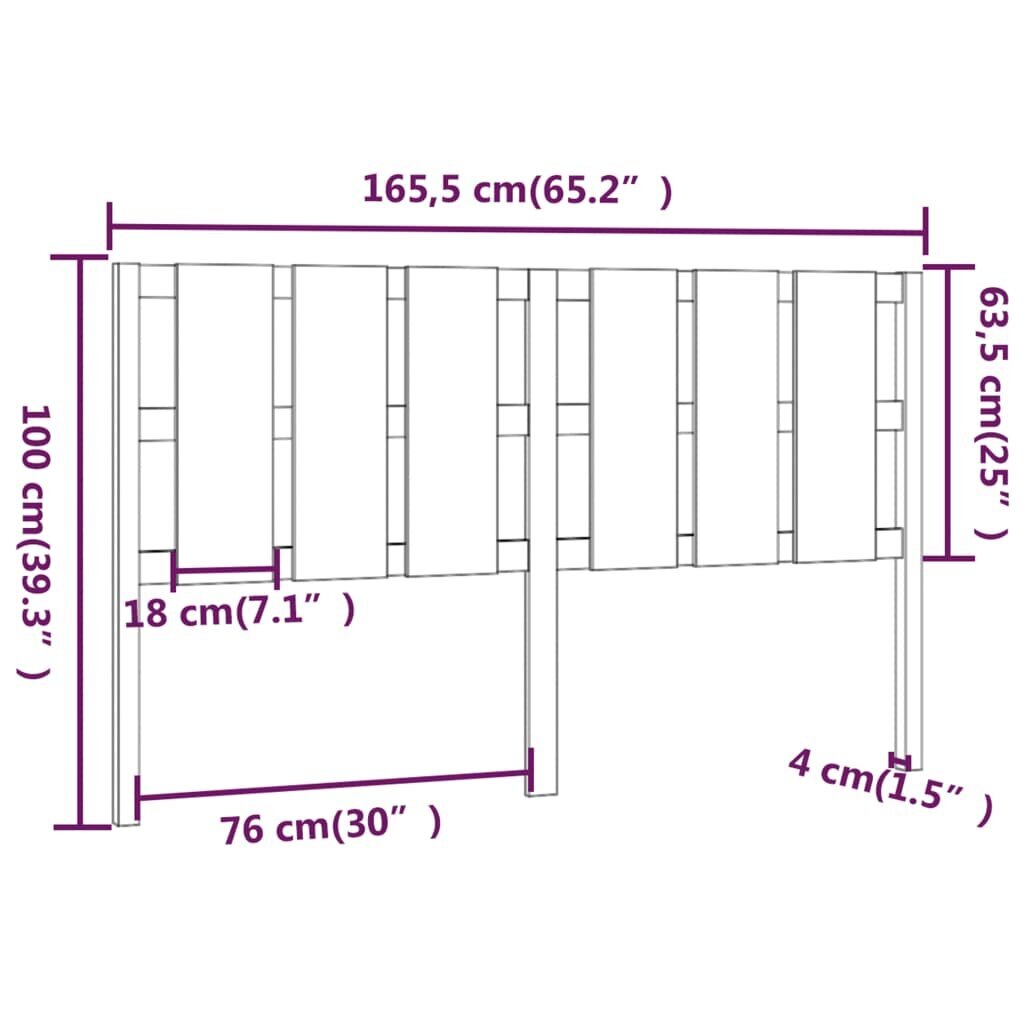 vidaXL Sängynpääty valkoinen 165,5x4x100 cm täysi mänty hinta ja tiedot | Sängyt | hobbyhall.fi