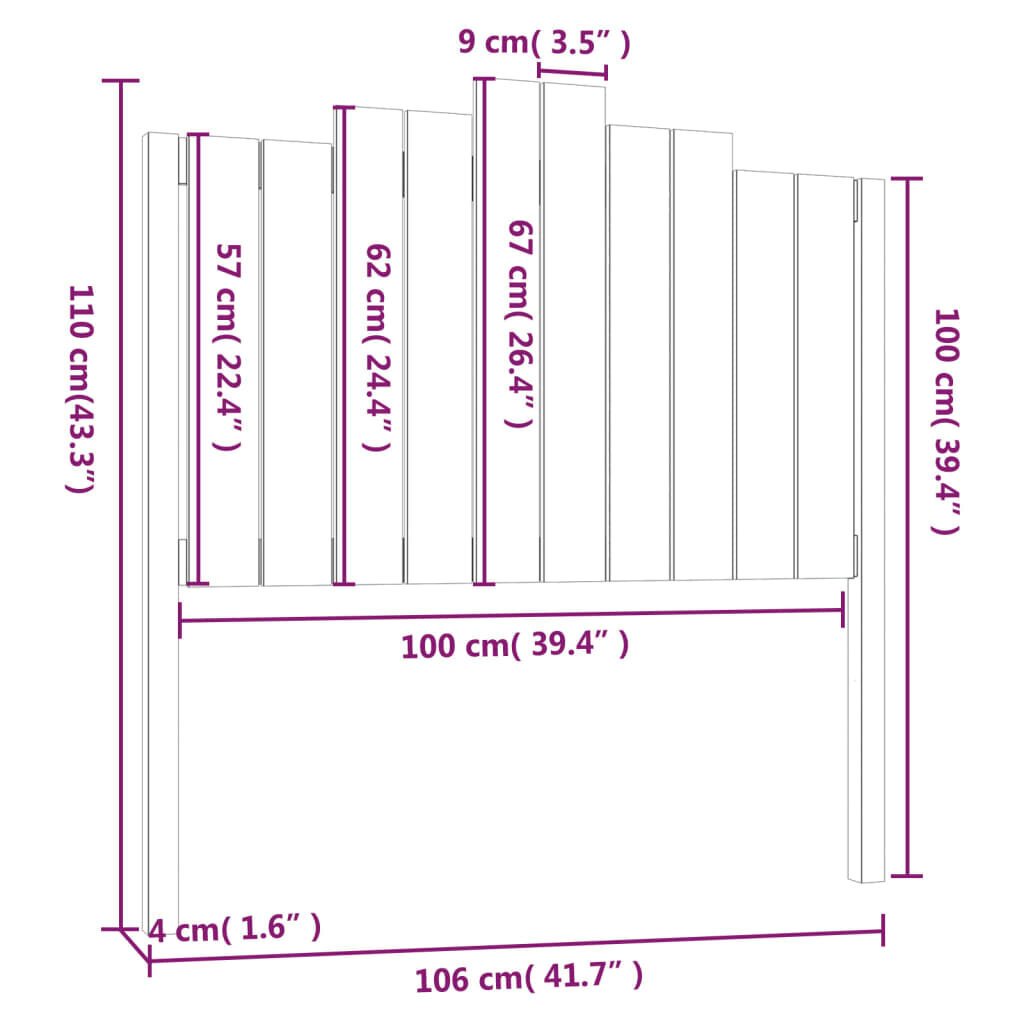 vidaXL Sängynpääty musta 106x4x110 cm täysi mänty hinta ja tiedot | Sängyt | hobbyhall.fi