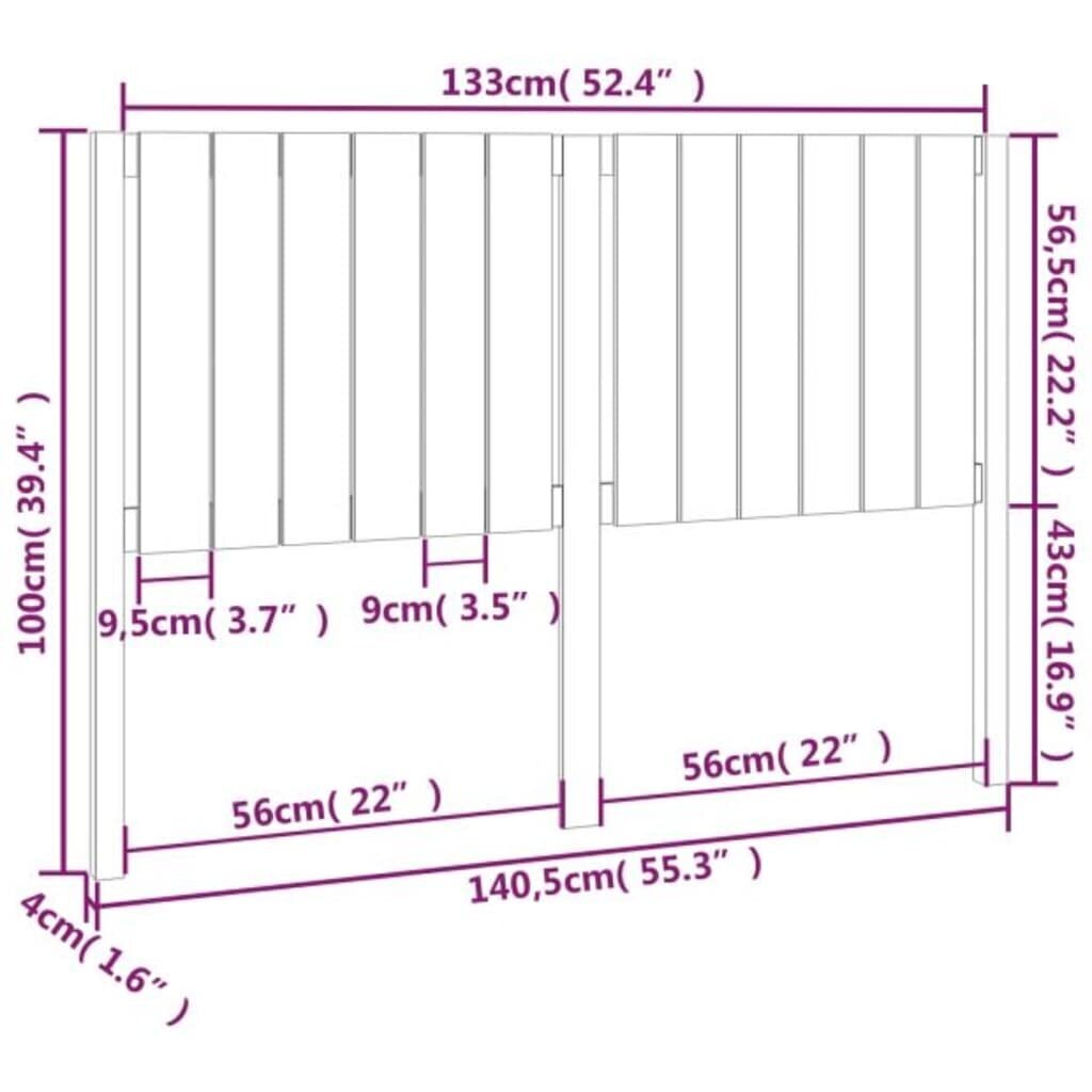 vidaXL Sängynpääty valkoinen 140,5x4x100 cm täysi mänty hinta ja tiedot | Sängyt | hobbyhall.fi