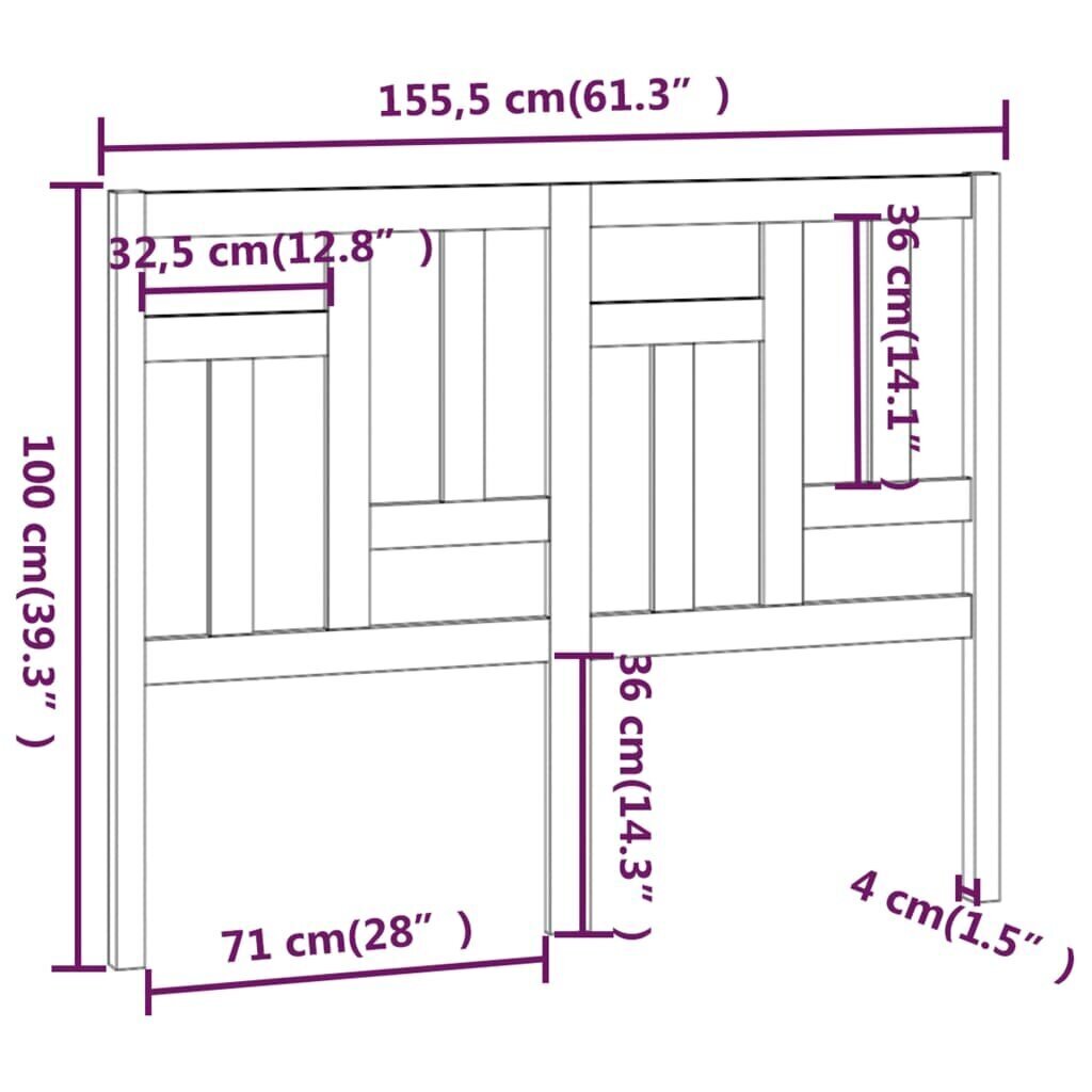 vidaXL Sängynpääty 155,5x4x100 cm täysi mänty hinta ja tiedot | Sängyt | hobbyhall.fi