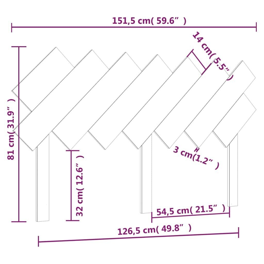 vidaXL Sängynpääty valkoinen 151,5x3x81 cm täysi mänty hinta ja tiedot | Sängyt | hobbyhall.fi