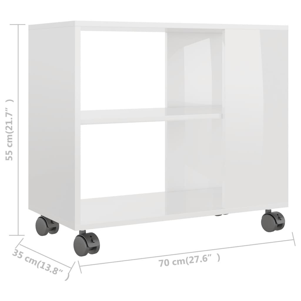 vidaXL Sivupöytä korkeakiilto valkoinen 70x35x55 cm tekninen puu hinta ja tiedot | Sohvapöydät | hobbyhall.fi