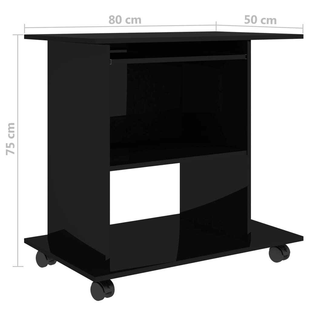 vidaXL Tietokonepöytä korkeakiilto musta 80x50x75 cm lastulevy hinta ja tiedot | Tietokonepöydät ja työpöydät | hobbyhall.fi