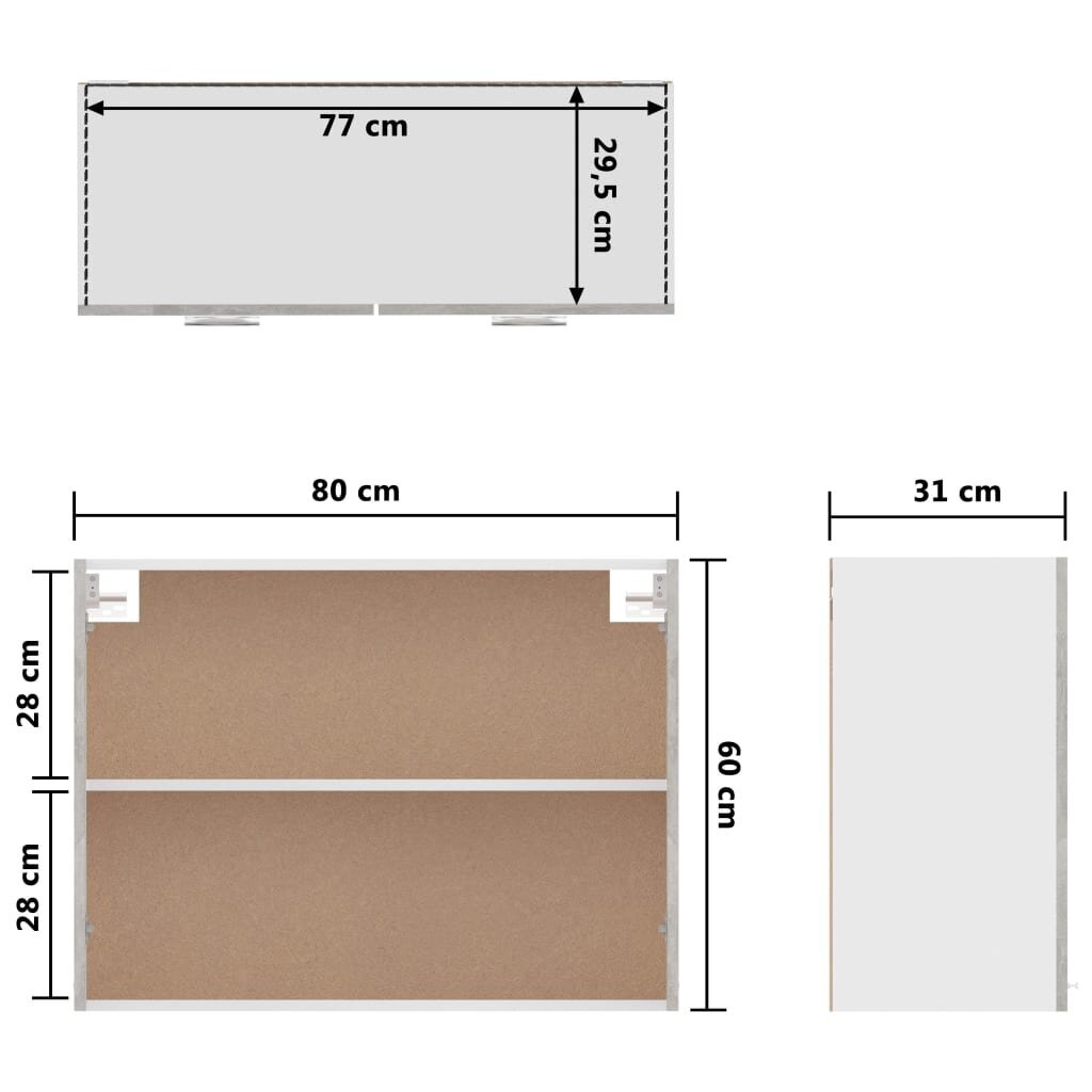 vidaXL Seinäkaappi betoninharmaa 80x31x60 cm lastulevy hinta ja tiedot | Keittiön kaapit | hobbyhall.fi