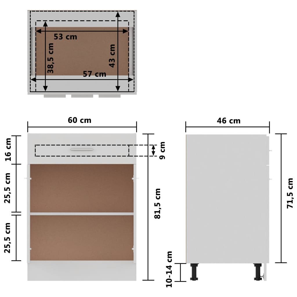 vidaXL Alalipastokaappi valkoinen 60x46x81,5 cm lastulevy hinta ja tiedot | Keittiön kaapit | hobbyhall.fi