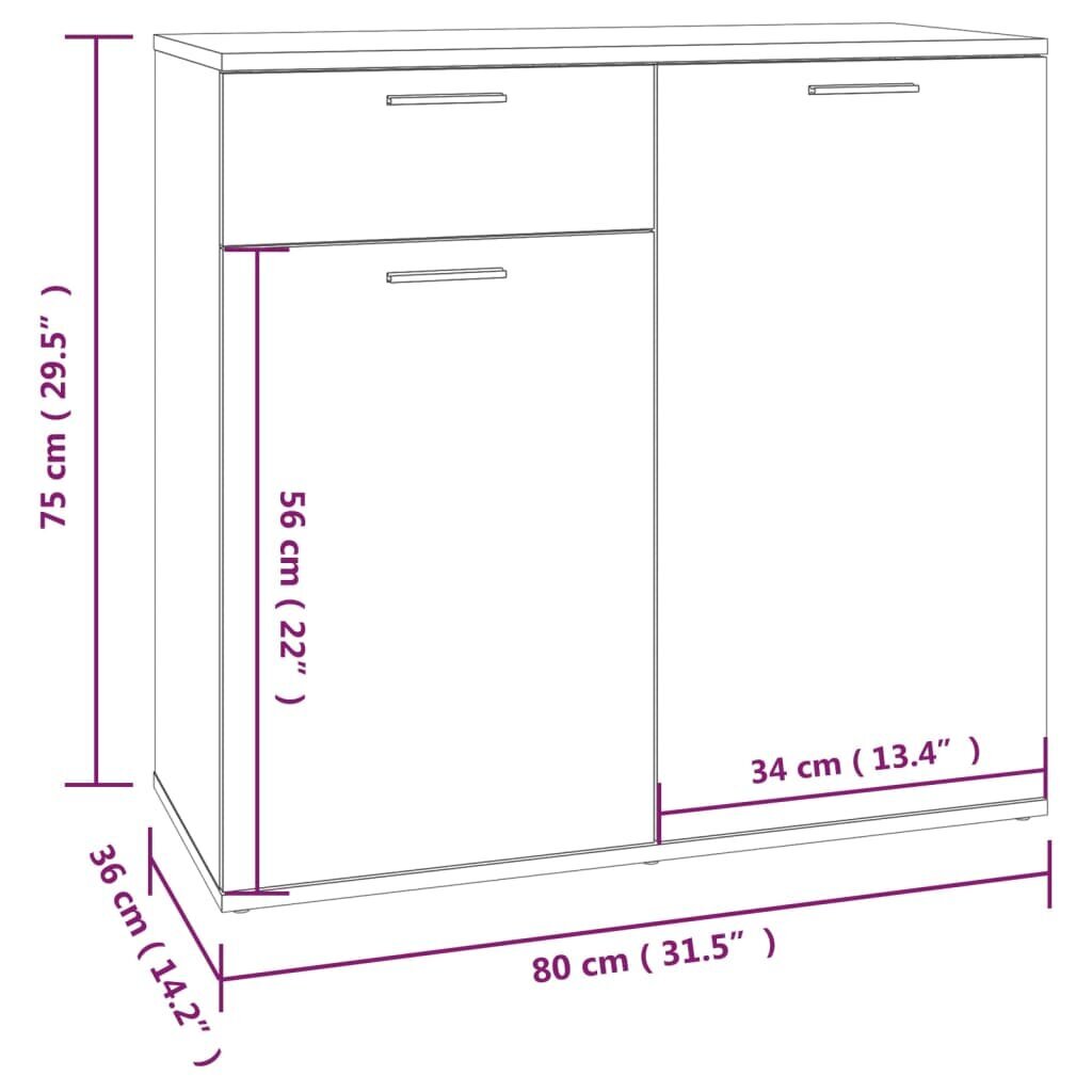 vidaXL Senkki harmaa Sonoma 80x36x75 cm tekninen puu hinta ja tiedot | Olohuoneen kaapit ja lipastot | hobbyhall.fi