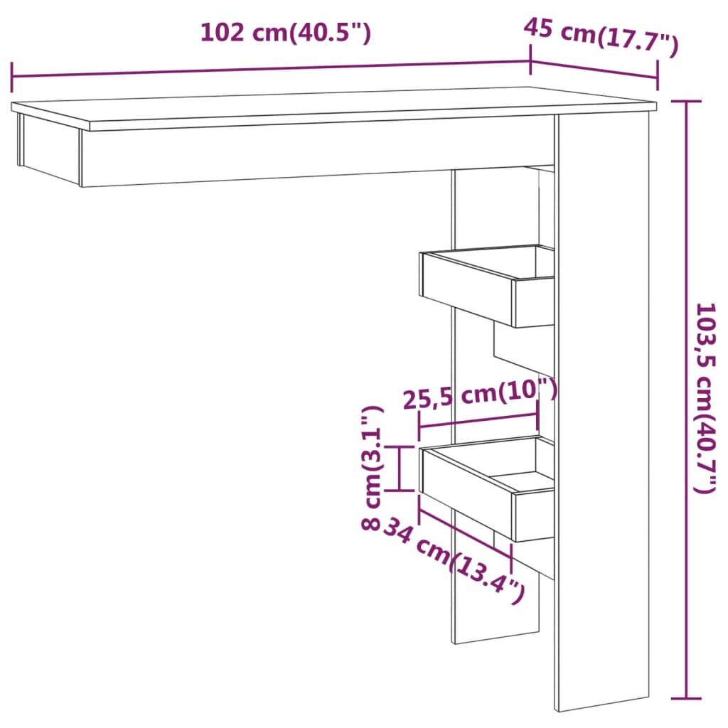 vidaXL Seinäkiinnitettävä baaripöytä valk. 102x45x103,5cm tekninen puu hinta ja tiedot | Ruokapöydät | hobbyhall.fi