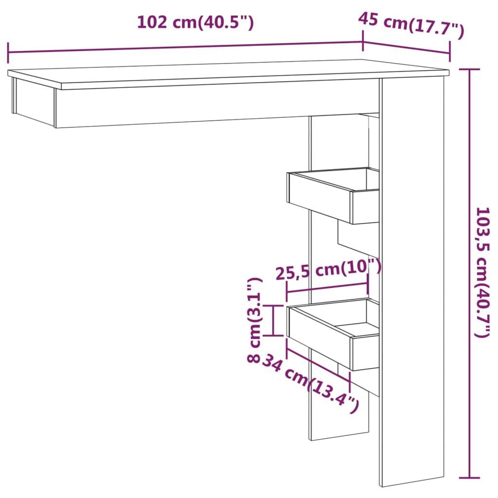 vidaXL Baaripöytä seinälle savutammi 102x45x103,5 cm tekninen puu hinta ja tiedot | Ruokapöydät | hobbyhall.fi