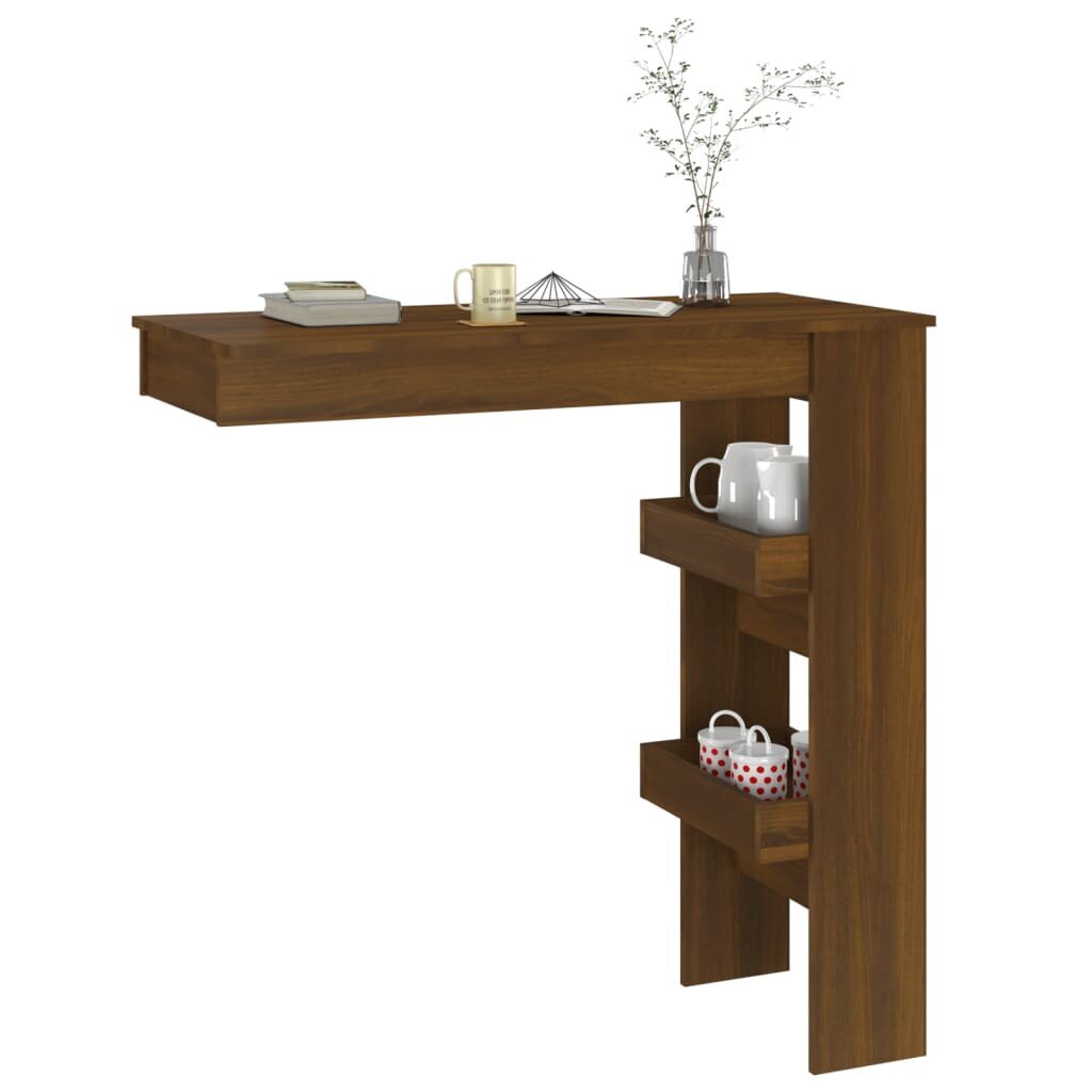 vidaXL Seinäkiinnitettävä baaripöytä rusk. 102x45x103,5cm tekninen puu hinta ja tiedot | Ruokapöydät | hobbyhall.fi