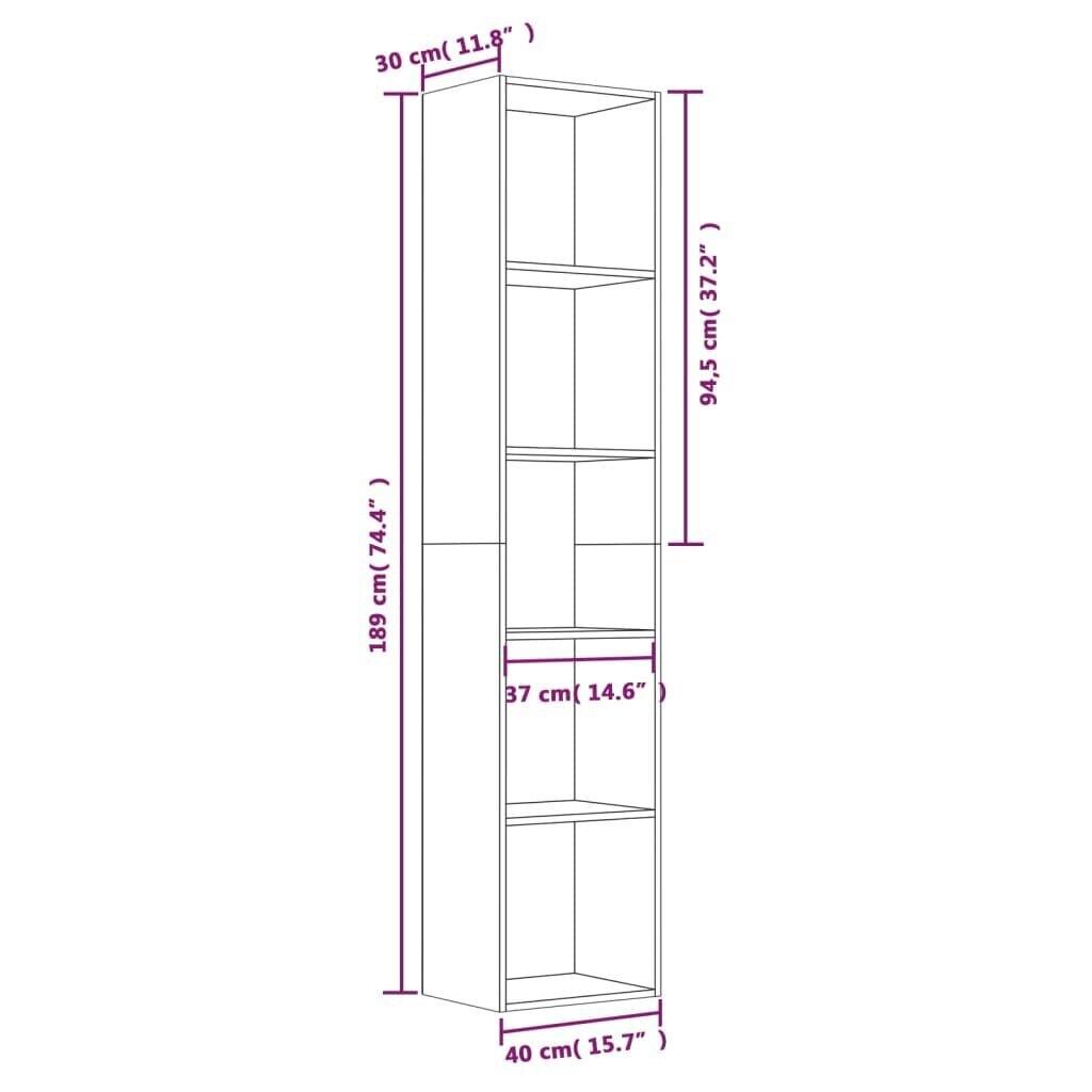 vidaXL Kirjahylly ruskea tammi 40x30x189 cm tekninen puu hinta ja tiedot | Hyllyt | hobbyhall.fi