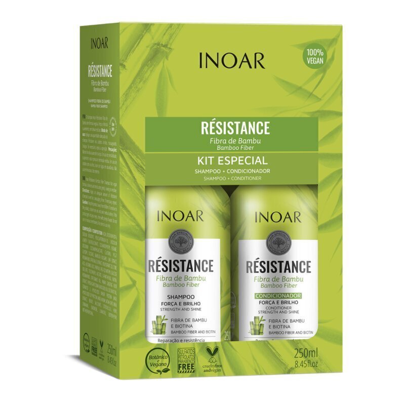 Hiuksia vahvistava sarja INOAR Resistance Fibra de Bambu Duo Kit: shampoo 250 ml + hoitoaine 250 ml hinta ja tiedot | Shampoot | hobbyhall.fi