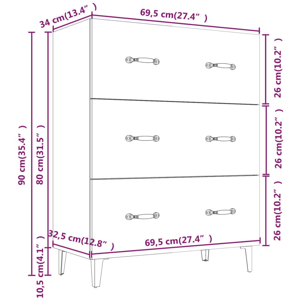 vidaXL Senkki Sonoma-tammi 69,5x34x90 cm tekninen puu hinta ja tiedot | Olohuoneen kaapit ja lipastot | hobbyhall.fi