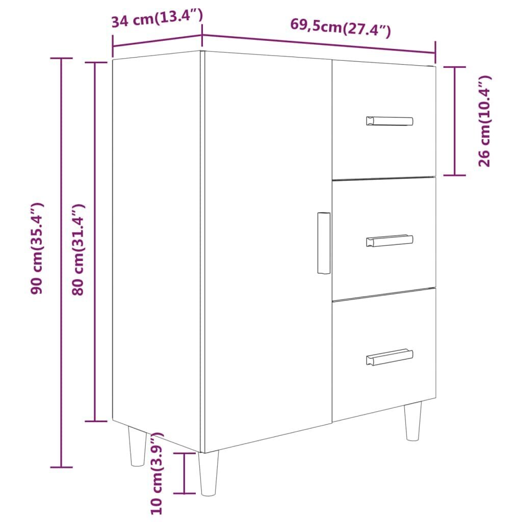 vidaXL Senkki Sonoma-tammi 69,5x34x90 cm tekninen puu hinta ja tiedot | Olohuoneen kaapit ja lipastot | hobbyhall.fi