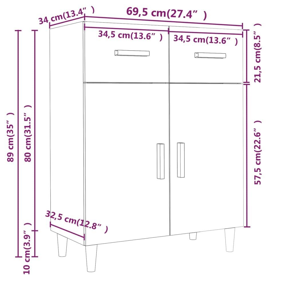 vidaXL Senkki korkeakiilto valkoinen 69,5x34x89 cm tekninen puu hinta ja tiedot | Olohuoneen kaapit ja lipastot | hobbyhall.fi