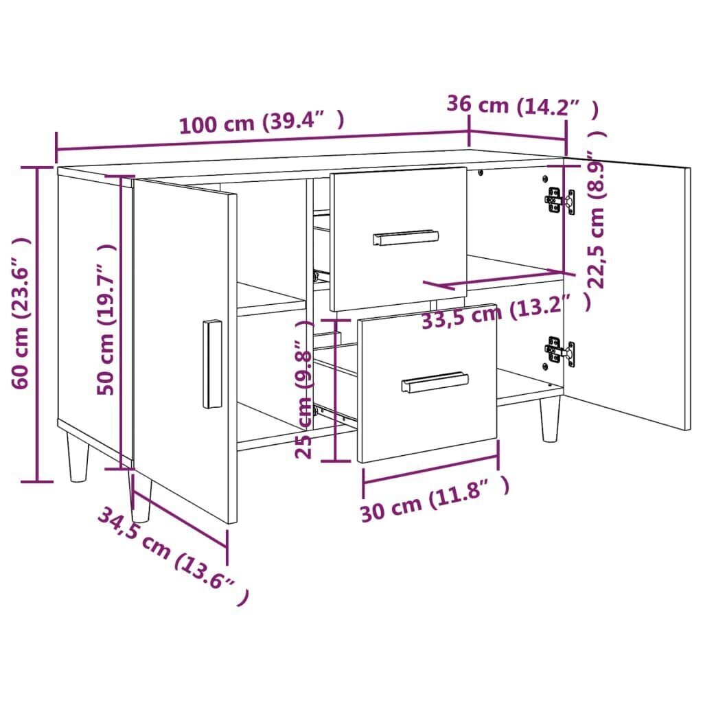 vidaXL Senkki Sonoma-tammi 100x36x60 cm tekninen puu hinta ja tiedot | Olohuoneen kaapit ja lipastot | hobbyhall.fi