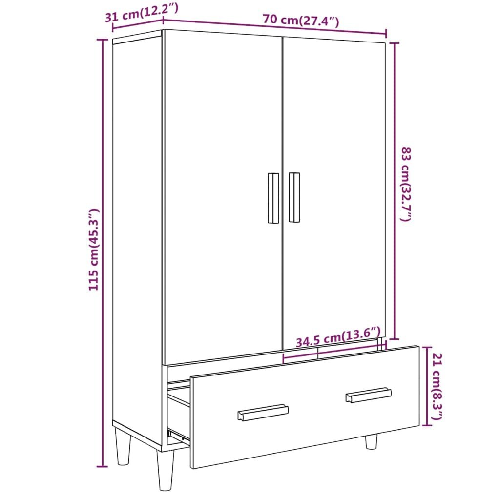 vidaXL Kaappi musta 70x31x115 cm tekninen puu hinta ja tiedot | Olohuoneen kaapit ja lipastot | hobbyhall.fi