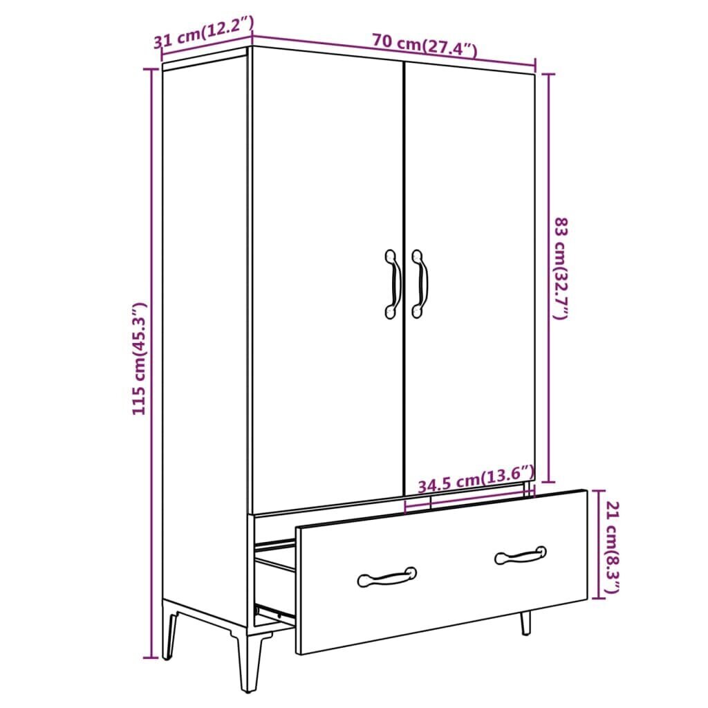 vidaXL Kaappi betoninharmaa 70x31x115 cm tekninen puu hinta ja tiedot | Olohuoneen kaapit ja lipastot | hobbyhall.fi