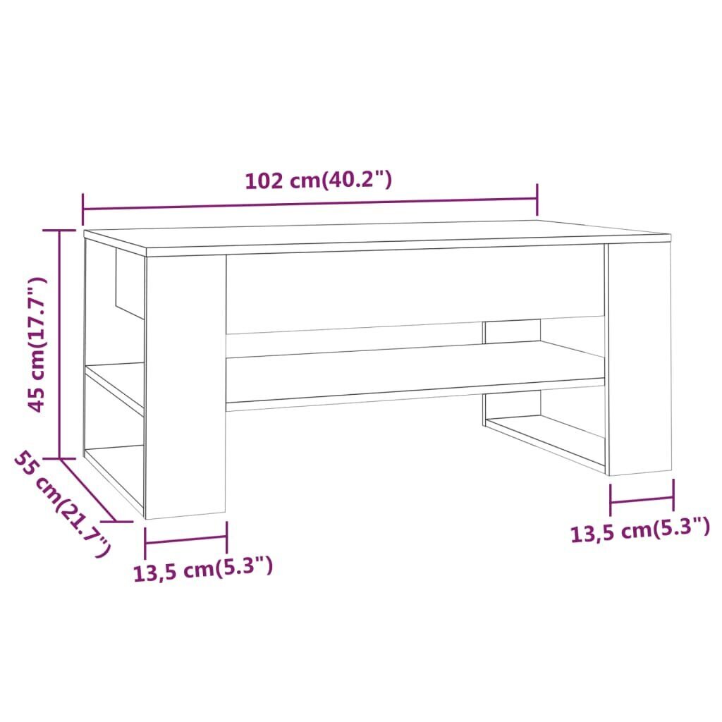 vidaXL Sohvapöytä savutammi 102x55x45 cm tekninen puu hinta ja tiedot | Sohvapöydät | hobbyhall.fi