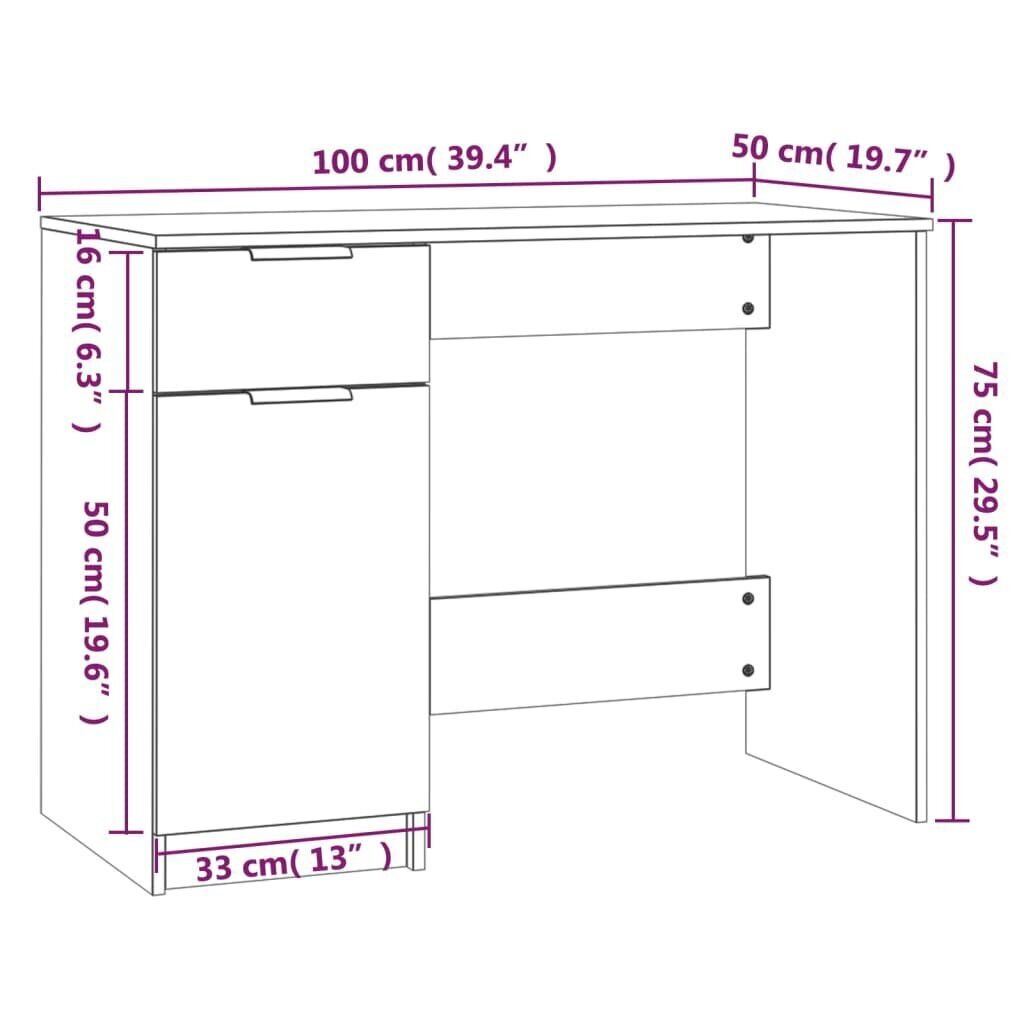 vidaXL Työpöytä ruskea tammi 100x50x75 cm tekninen puu hinta ja tiedot | Tietokonepöydät ja työpöydät | hobbyhall.fi