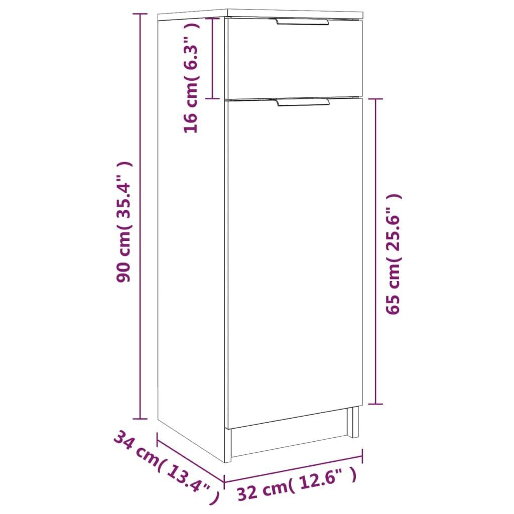 vidaXL Kylpyhuoneen kaappi valkoinen 32x34x90 cm tekninen puu hinta ja tiedot | Kylpyhuonekaapit | hobbyhall.fi