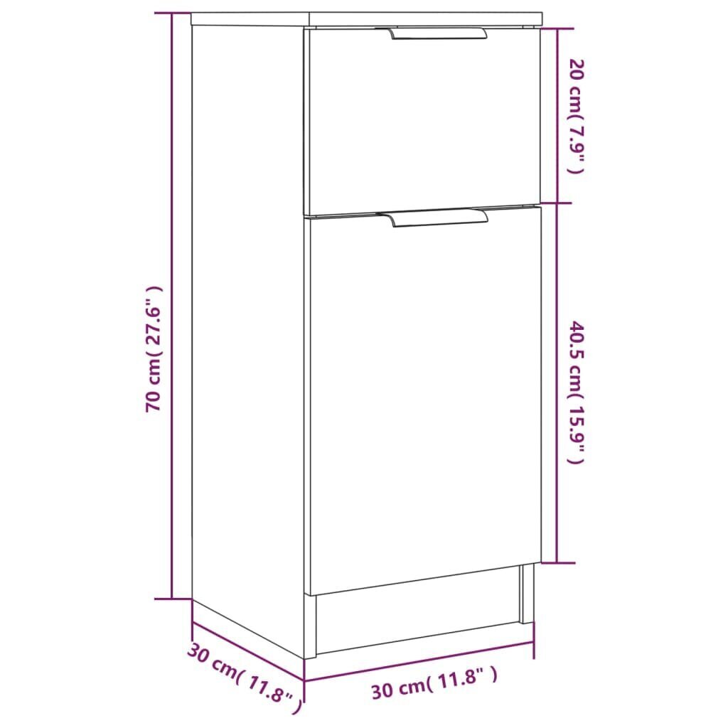 vidaXL Senkki savutammi 30x30x70 cm tekninen puu hinta ja tiedot | Olohuoneen kaapit ja lipastot | hobbyhall.fi