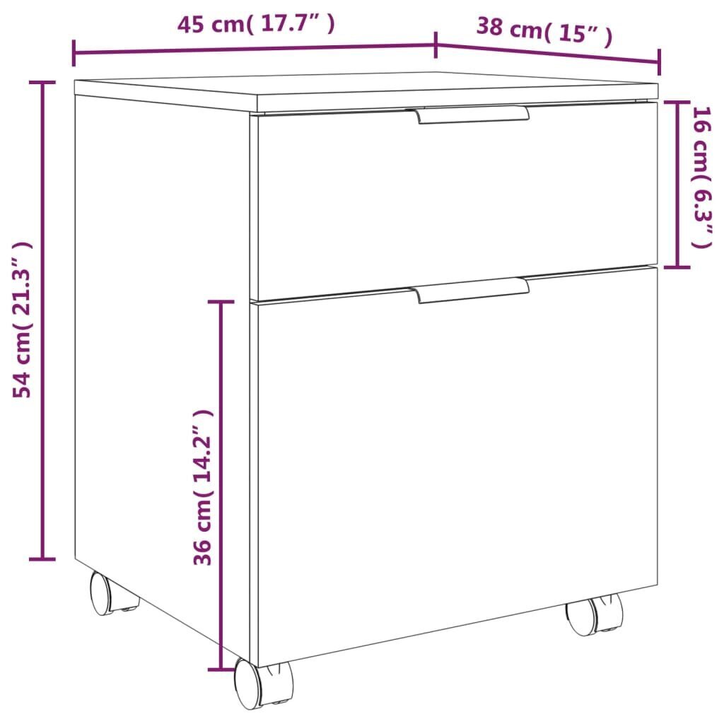 vidaXL Siirrettävä arkistokaappi pyörillä ruskea tammi 45x38x54 cm puu hinta ja tiedot | Olohuoneen kaapit ja lipastot | hobbyhall.fi