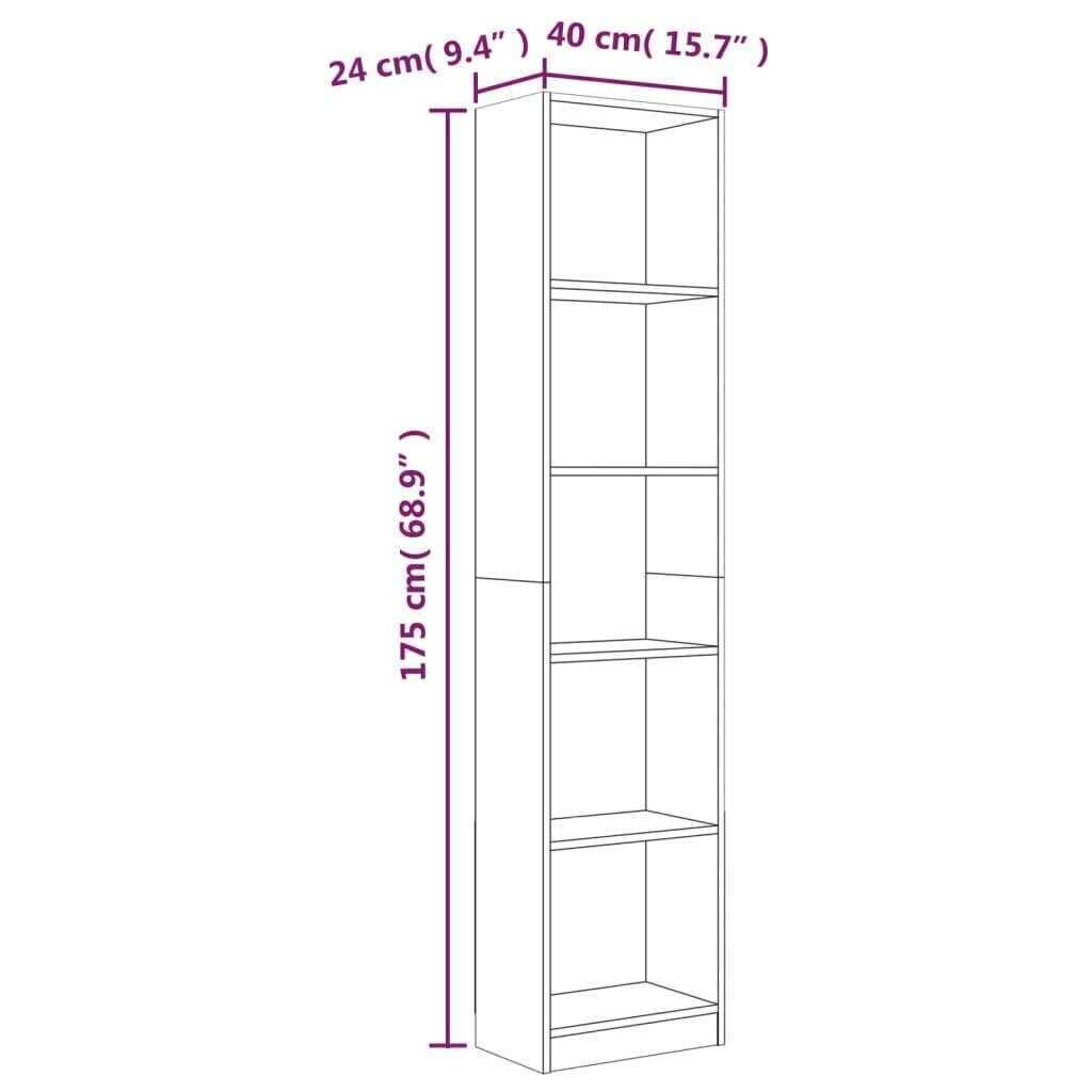 vidaXL 5-kerroksinen Kirjahylly harm. Sonoma 40x24x175 cm tekninen puu hinta ja tiedot | Hyllyt | hobbyhall.fi