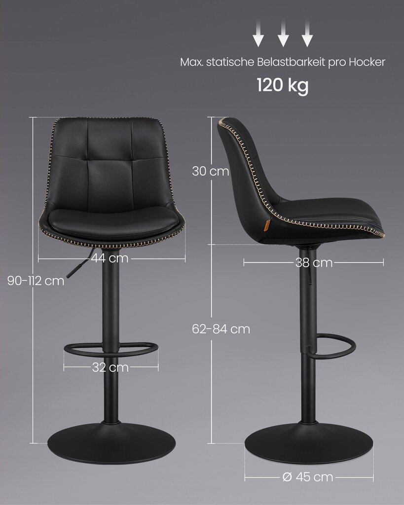 2-osainen tuolisarja, Vasagle, musta hinta ja tiedot | Ruokapöydän tuolit | hobbyhall.fi