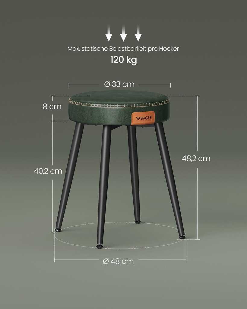 2-osainen tuolisarja, Vasagle, vihreä hinta ja tiedot | Ruokapöydän tuolit | hobbyhall.fi