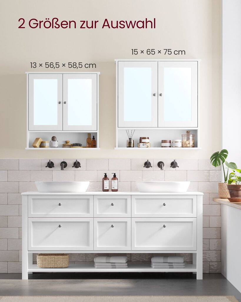 Kylpyhuoneen peilikaappi, Vasagle, valkoinen hinta ja tiedot | Kylpyhuonekaapit | hobbyhall.fi