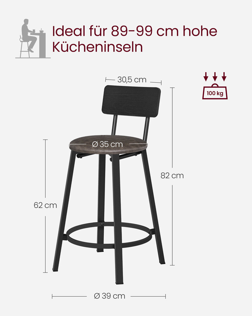 Baarijakkarat Songmics, 39x39x82 cm, tummanruskea hinta ja tiedot | Ruokapöydän tuolit | hobbyhall.fi
