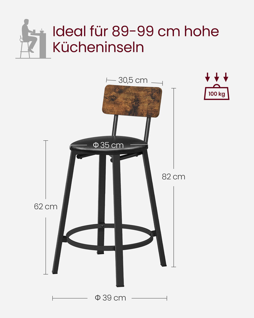 2-osainen tuolisarja, Vasagle, ruskea/musta hinta ja tiedot | Ruokapöydän tuolit | hobbyhall.fi